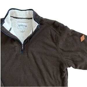 Orvis Men's XL Brown Honeycomb Textured Sherpa Lined Quarter Zip Fleece Pullover